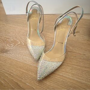 Christian louboutin CL spikaqueen size 35 5 silver pvc 100mm 10 cm